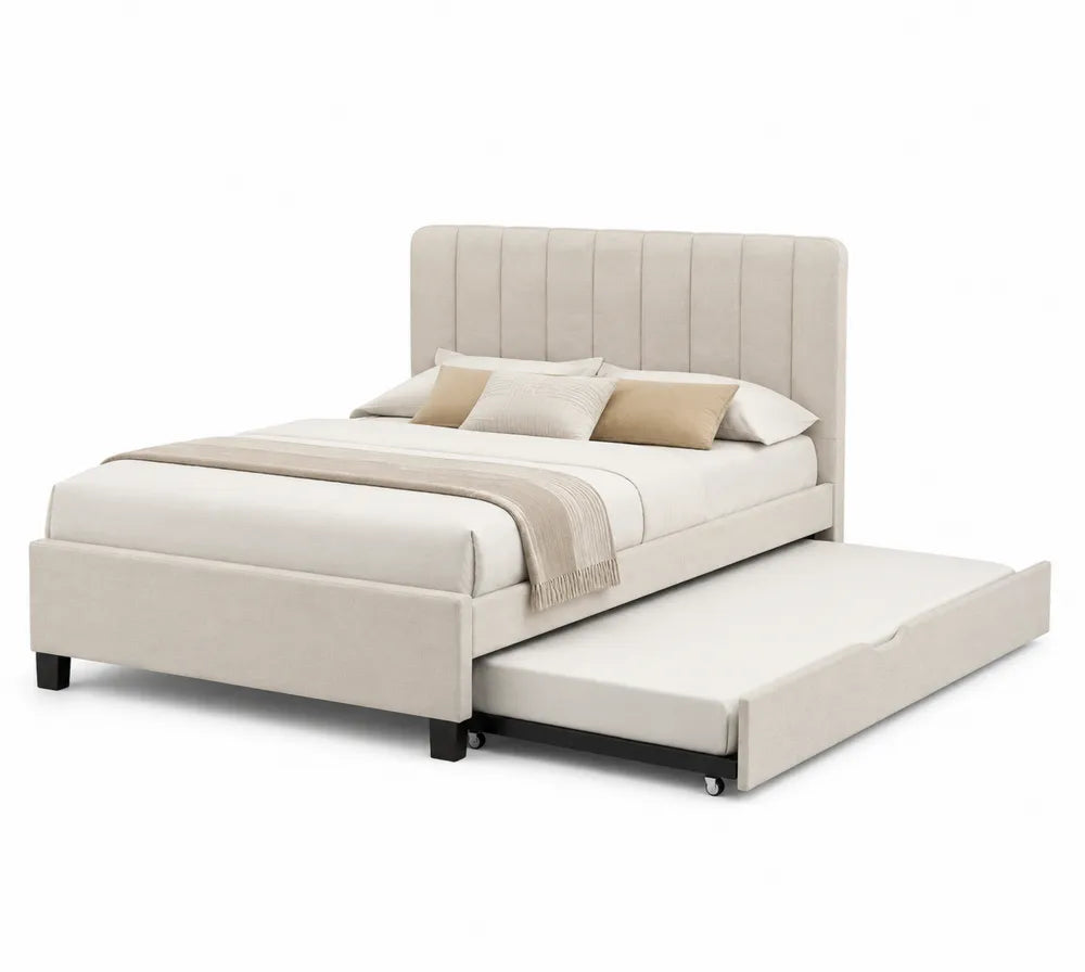 Letto matrimoniale in tessuto con rete estraibile Beige