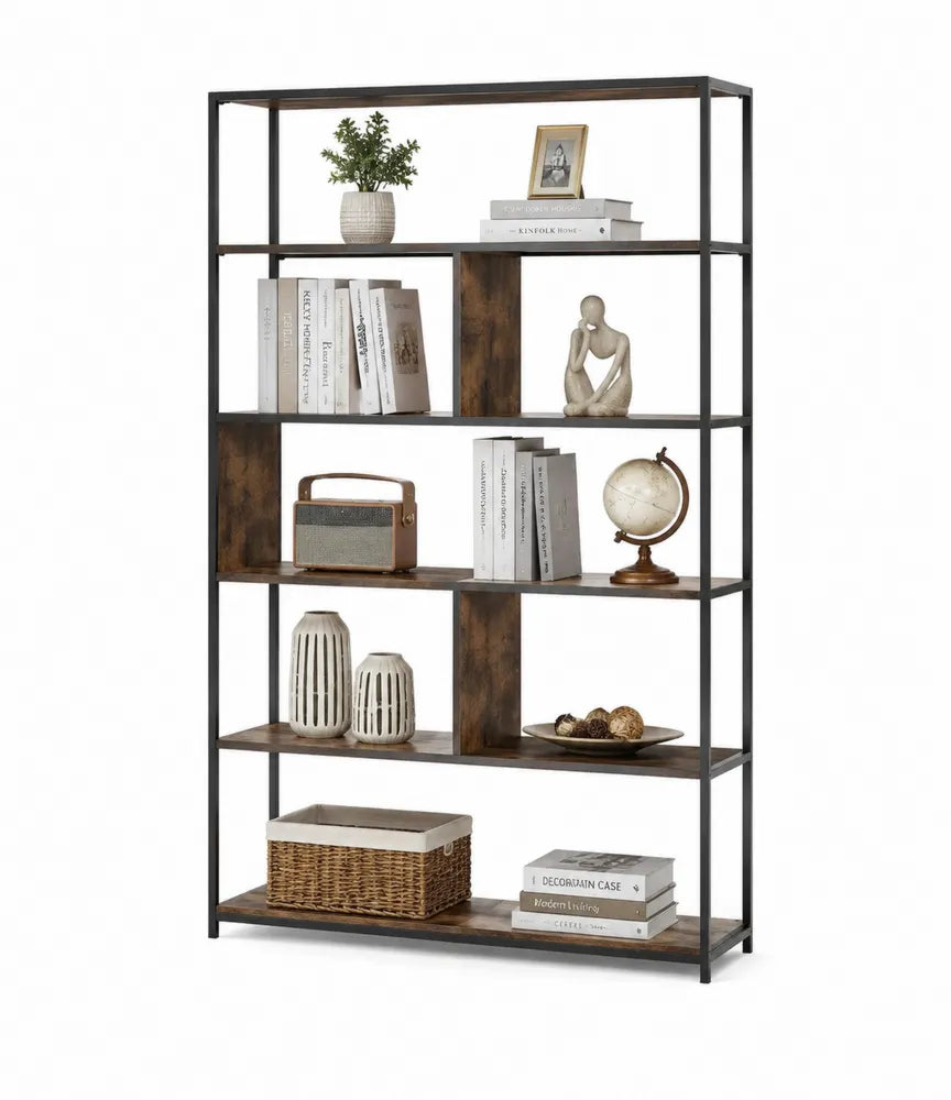 Scaffale libreria a 5 ripiani in metallo e legno