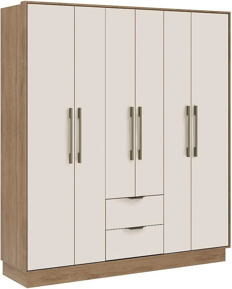 Armadio: L162, con cassetti, 6 ante, 2 cassetti, beige