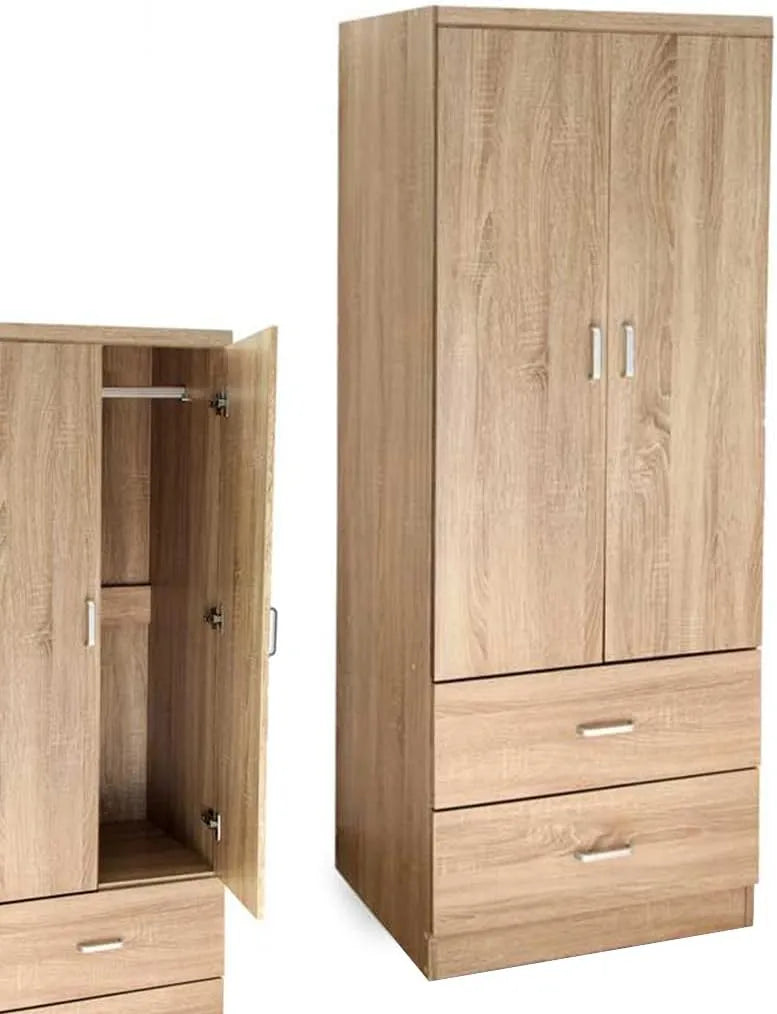 Armadio – in legno, con cassetti, con asta appendiabiti, 2 Ante, 2 Cassetti, 80 × 52 × 190 cm