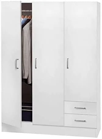 Armadio – in legno, con cassetti, 3 ante, 2 cassetti, 120 × 50 × 170 cm, bianco
