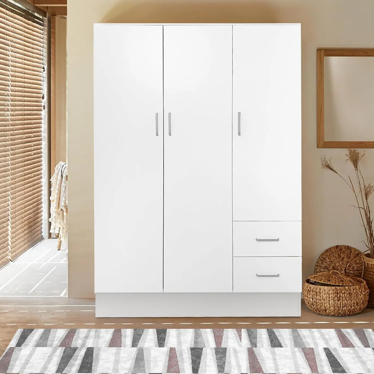 Armadio: con cassetti, 3 Ante, 2 Cassetti, 120 × 50 × 170 cm, bianco