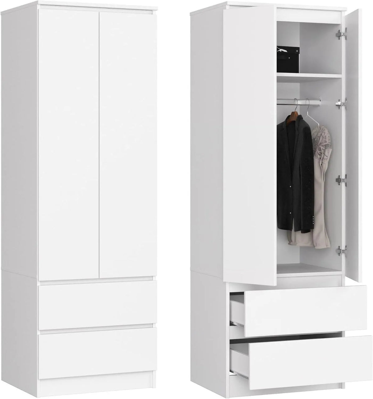 Armadio — con cassetti, 2 ante, 2 cassetti, 60 cm, 180 cm, bianco