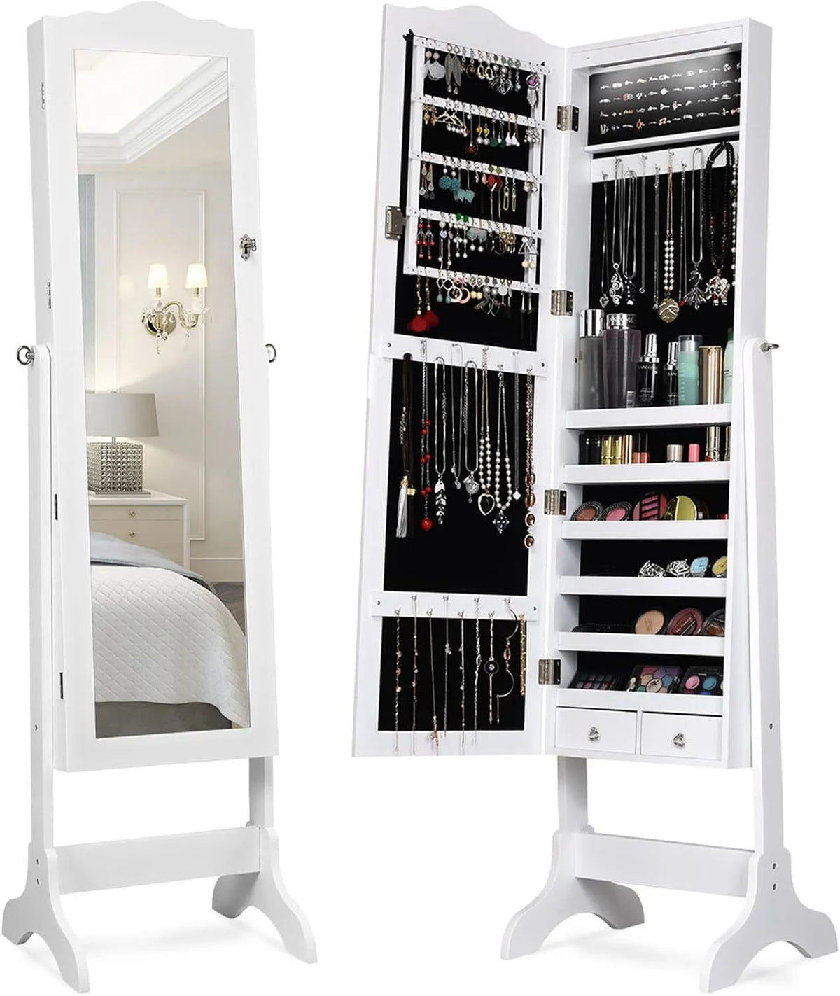 COSTWAY Armadietto Portagioie da Terra: regolabile, display LED, 41, 5 × 37 × 160 cm, bianco