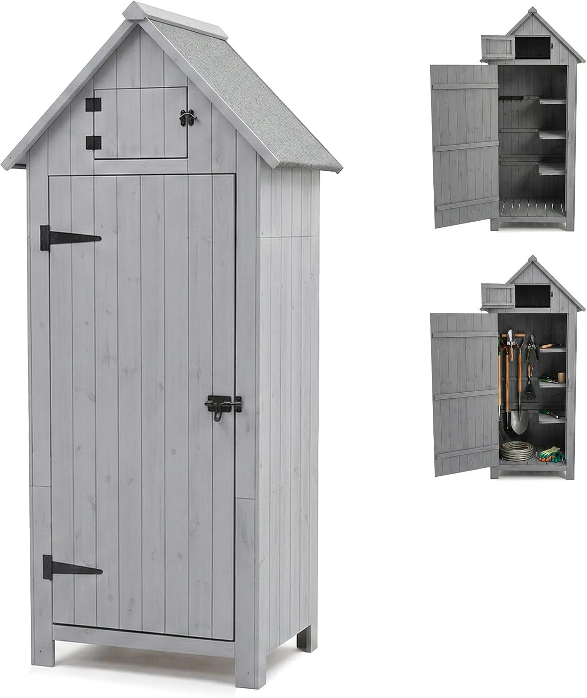 Armadio — in legno, con ripiani, 3 Ripiani, 179 × 77 × 53 cm, grigio