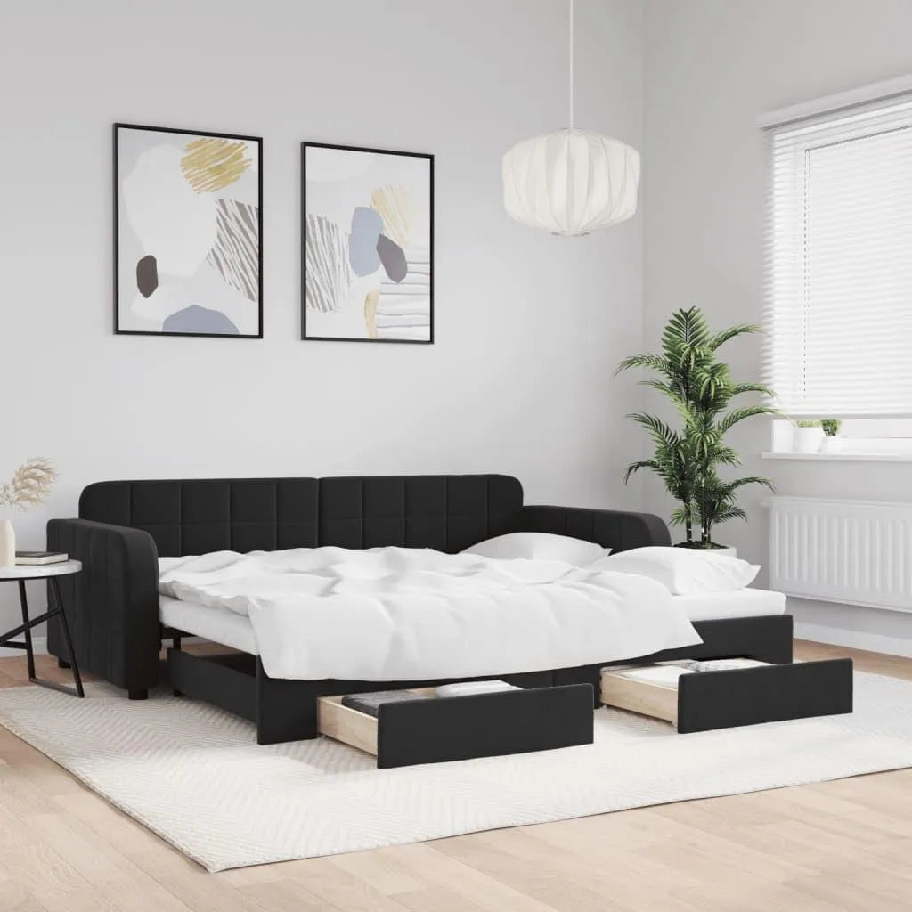 Divano letto e divano trasformabile — con cassetti, 90 × 200 cm, nero, rivestimento in velluto