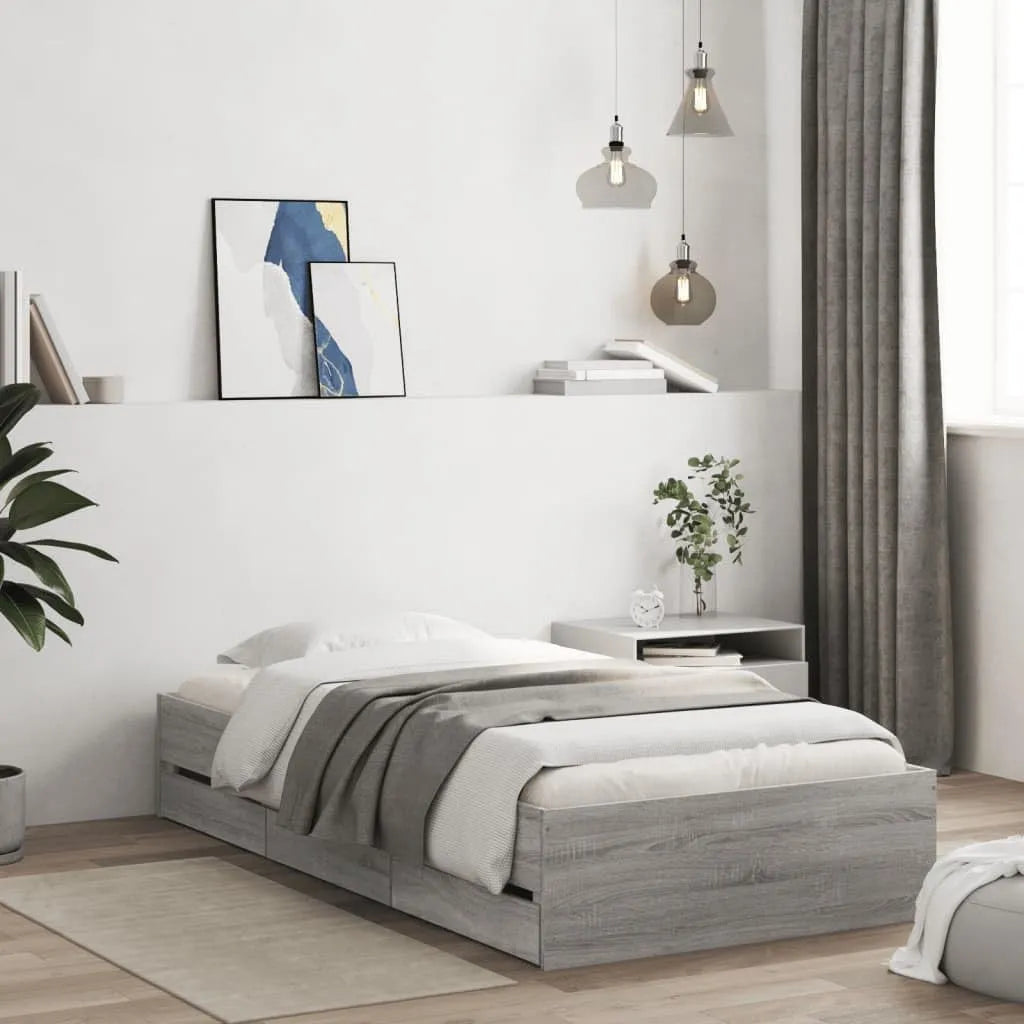Giroletto Cassetti Grigio Sonoma 100x200 cm Legno Multistrato — in legno, con cassetti, 100 × 200 cm, rivestimento in tessuto