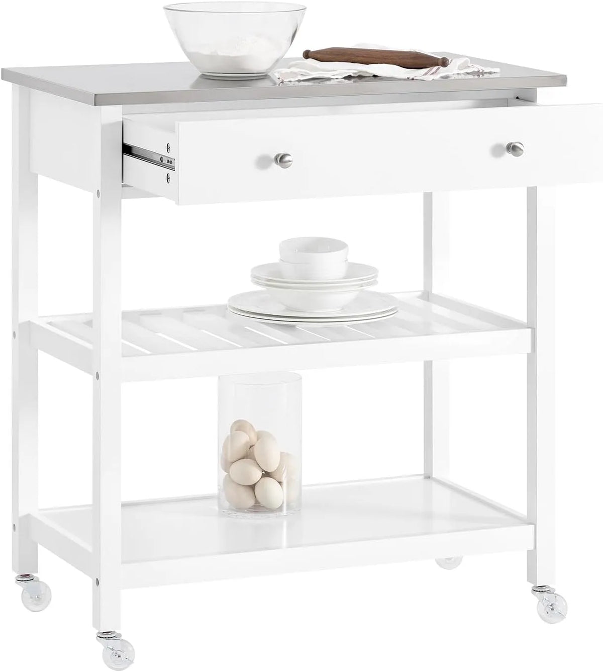 SoBuy Carrello Cucina con Ruote Isola Cucina Salvaspazio Bianca con — FKW47-II-W, con cassetti, in acciaio inox, 81 × 90 × 45cm, bianco