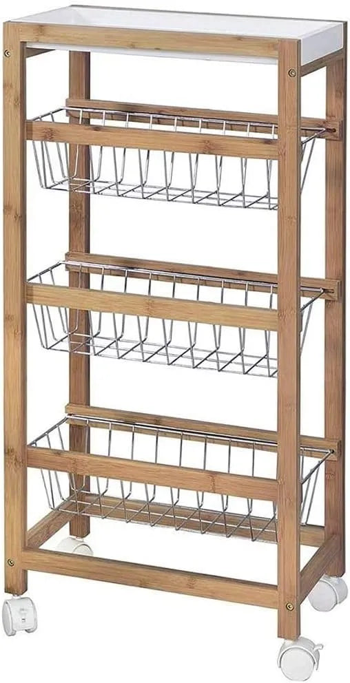 Carrello da Cucina Slim Salvaspazio in Legno di bambù con: con ruote, 40 × 22 × 83 cm, in metallo