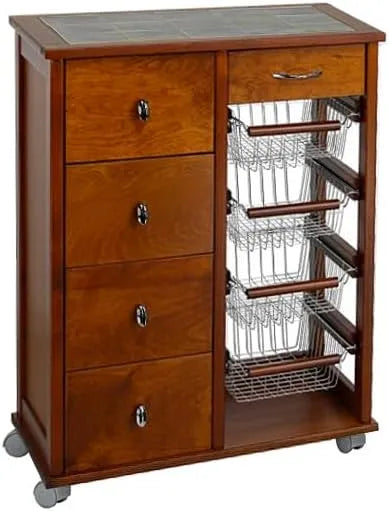 Liberoshopping Carrello cucina Cassettiera e mobile con cassetti OTELIA in legno di faggio con – in ceramica, in acciaio, con cassetti, 4 cassetti