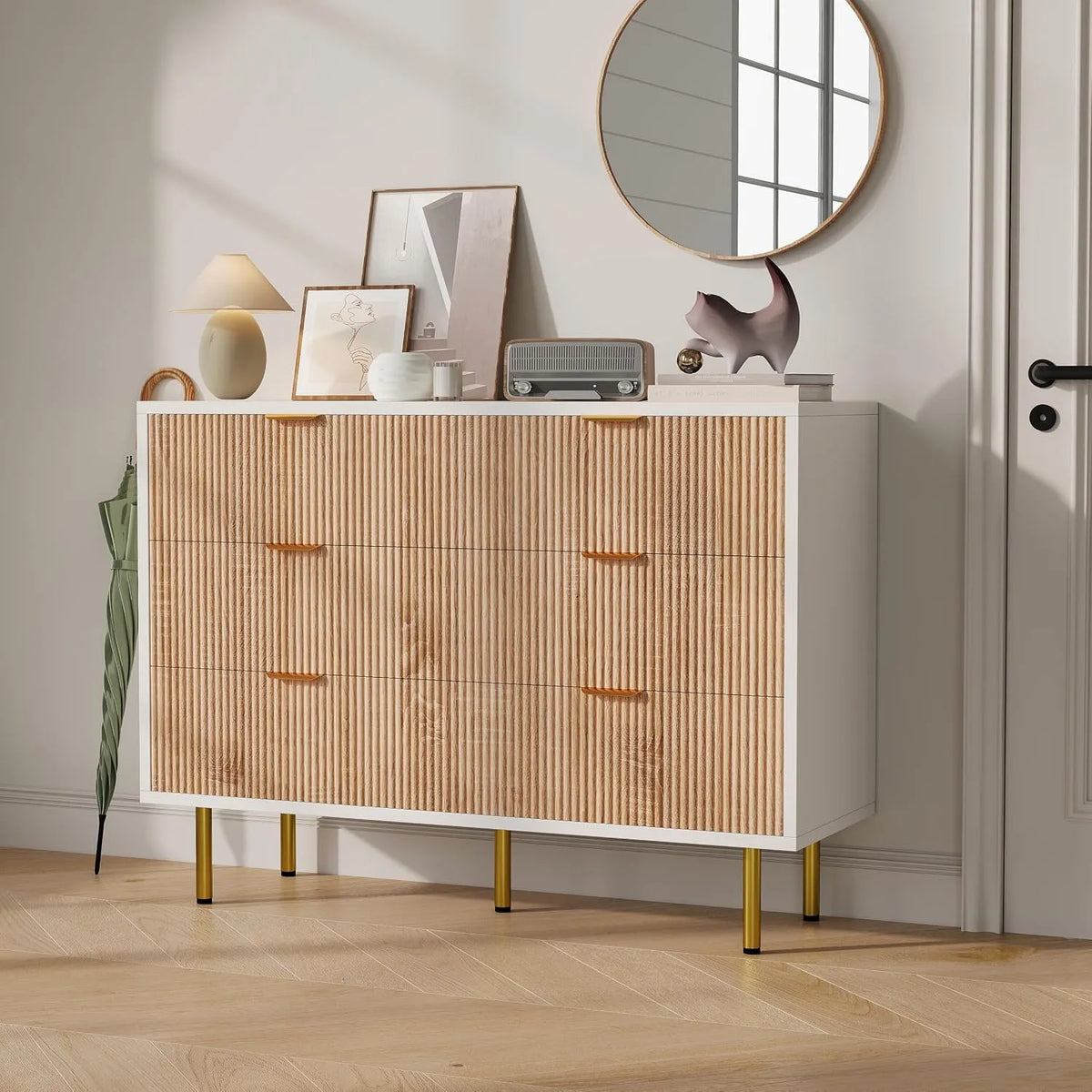 Cassettiera e mobile con cassetti in Legno 6 Cassetti: con cassetti, 100 × 34 × 73cm, in metallo