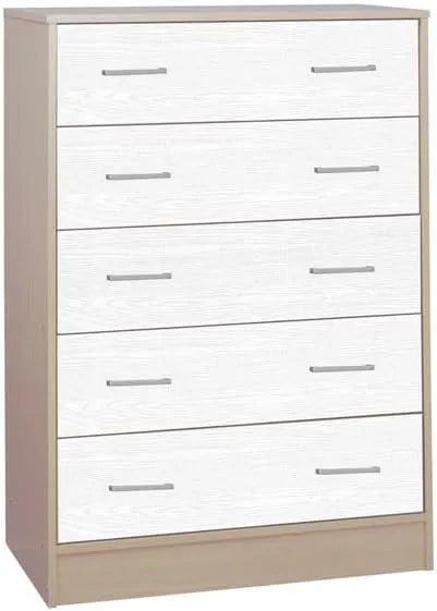 Cassettiera e mobile con cassetti 5 Cassetti 79 x 40 x 114h Bianco/Rovere per – con cassetti, 79 × 40