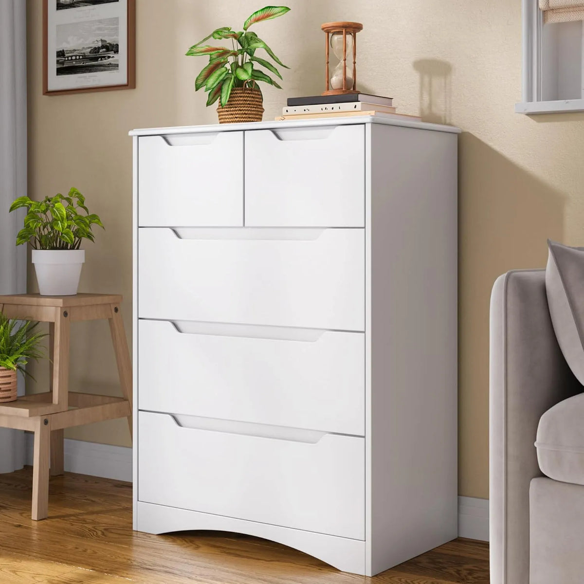 Cassettiera e mobile con cassetti Camera da Letto con 5 cassetti – con cassetti, 94 × 72 × 41 cm, bianco