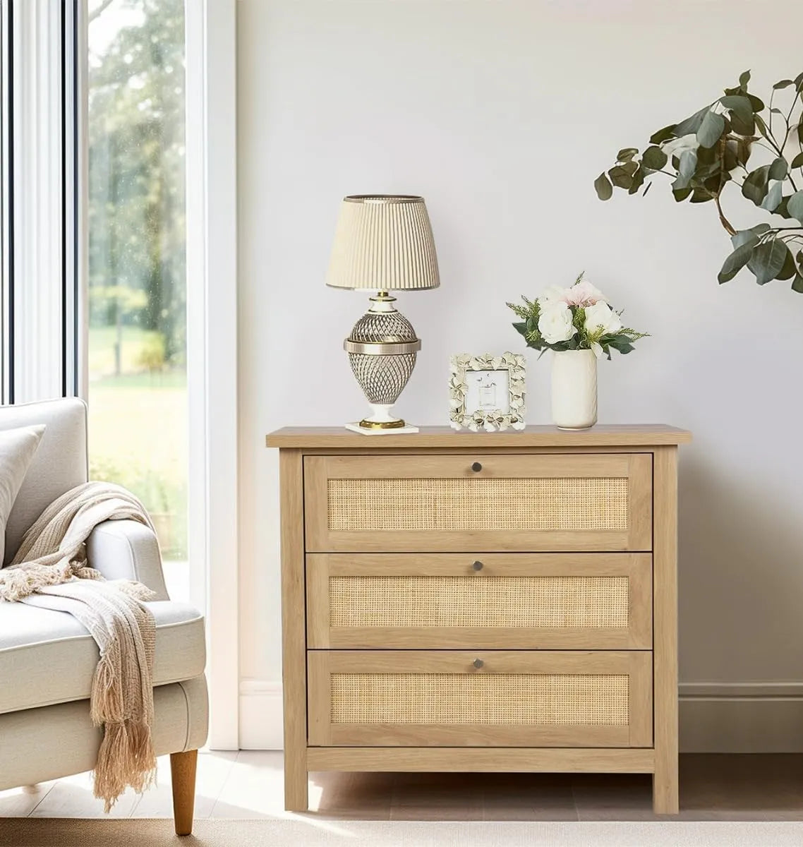Hallowood Furniture Newquay: in legno, con cassetti, in polyrattan, 3 cassetti