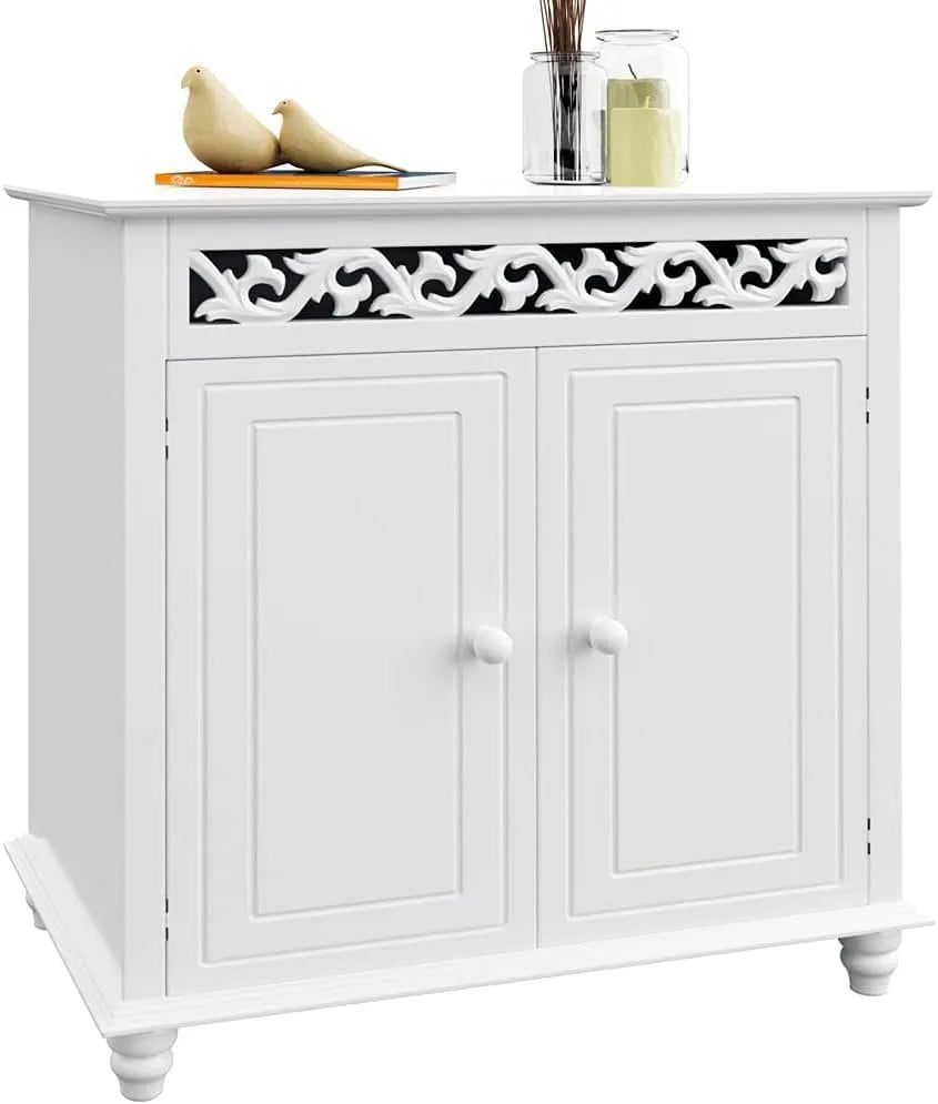 Casaria® Mobiletto Bianco Stile Country 76x65x35cm 2 Scomparti Armadietto Multiuso — 76 × 65 × 35cm