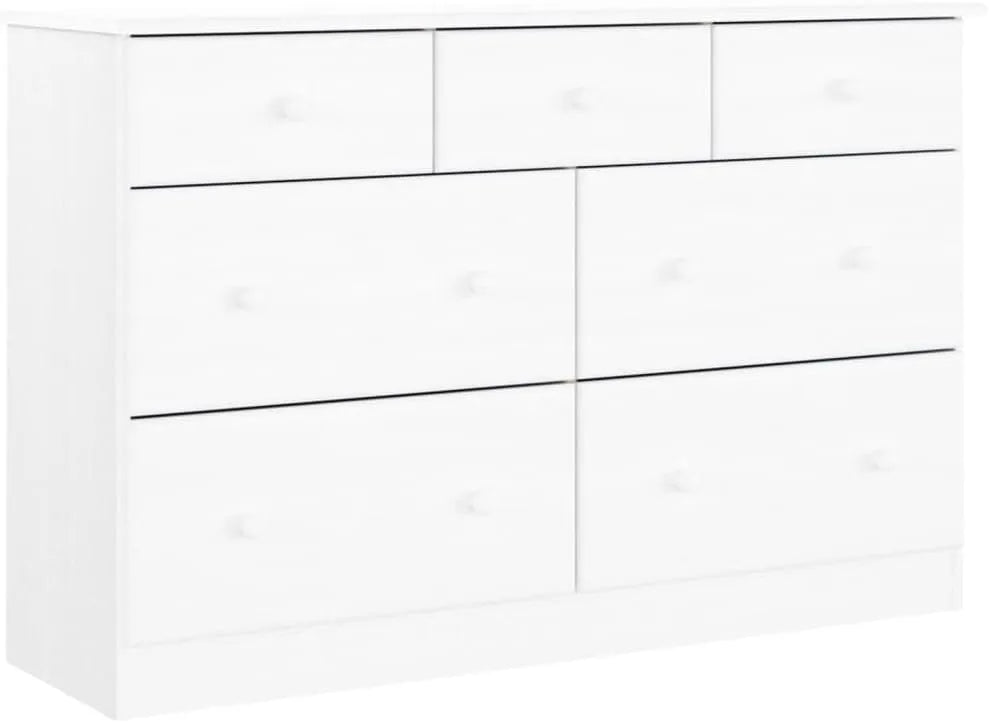 Cassettiera e mobile con cassetti Alta Bianca 112x35x73 cm in Legno Massello di Pino: con cassetti, 112 × 35 × 73 cm, bianco