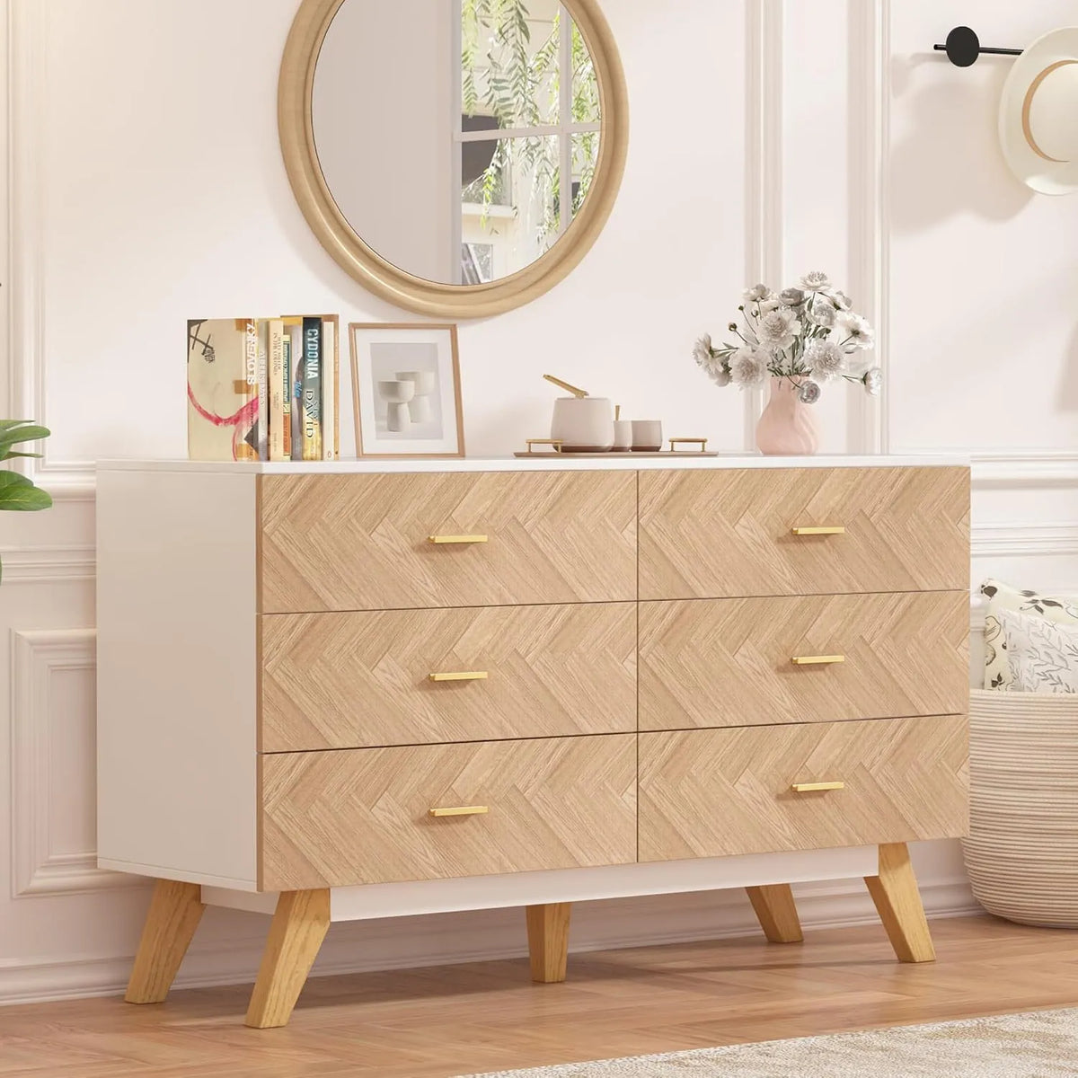 Armadio — in legno, con cassetti, 6 cassetti, 120 cm, bianco