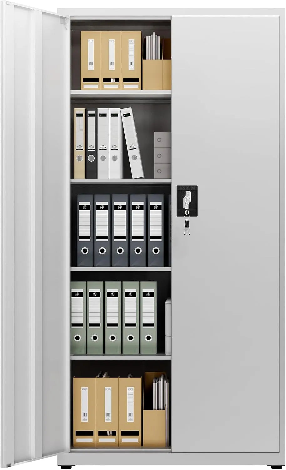 Armadio – VOI, in acciaio, con serratura, con ripiani, 5 Ripiani, 80×40×181.5 cm, grigio