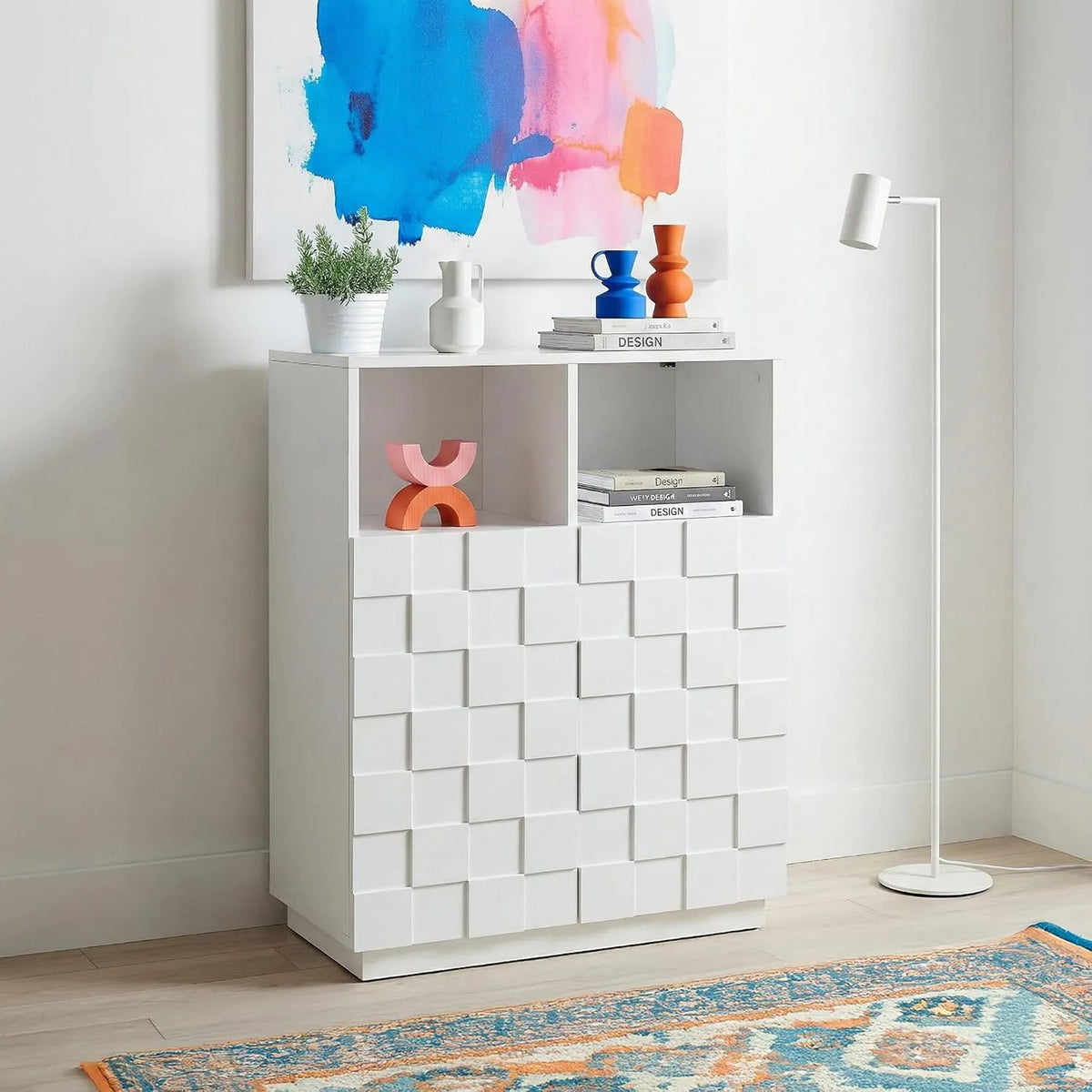 Armadio — tecnologia 3D/4D, con contenitore, con ripiani, 2 Ante, 2 Ripiani, 86 × 64 × 36 cm, bianco