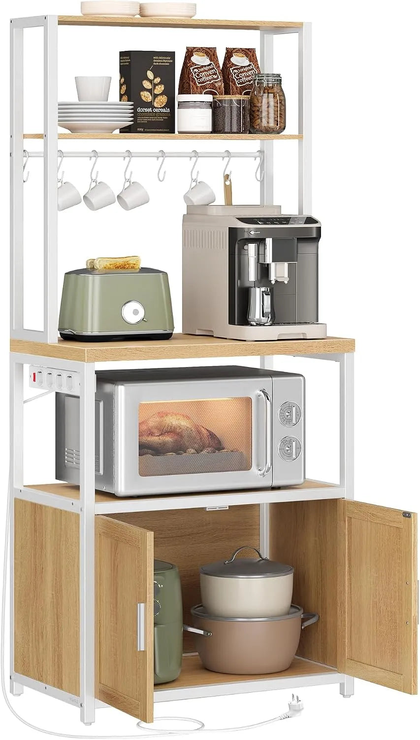 VASAGLE KKS058Y02 Libreria e scaffale contenitore Cucina con Prese: 40 × 60 × 170 cm, 90 cm, bianco
