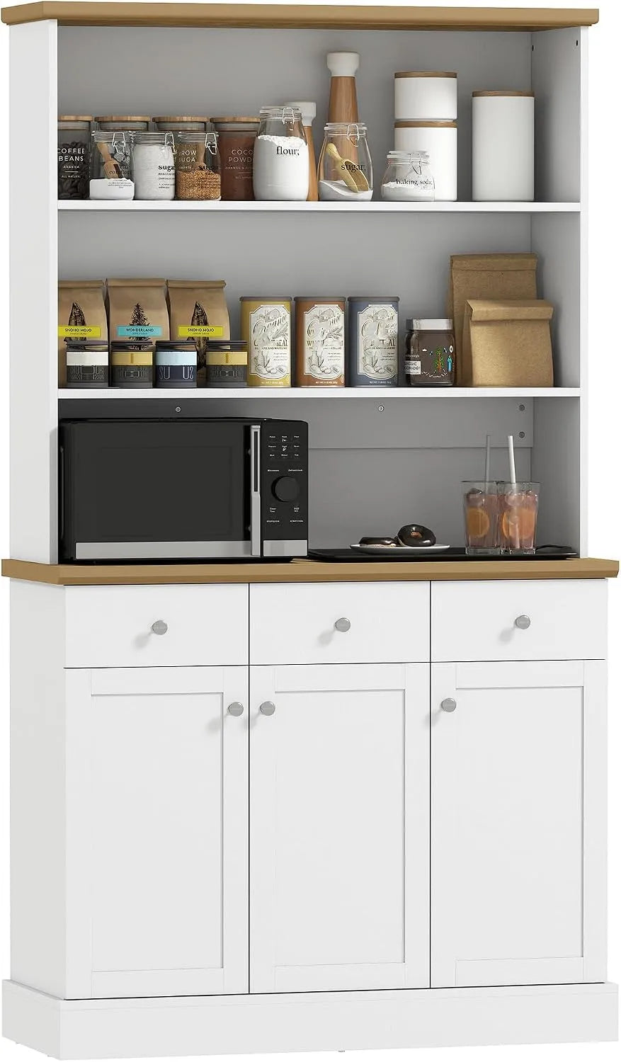 HOMCOM Credenza e mobile contenitore Cucina con 3 Ripiani Aperti – in legno, con cassetti, con ripiani, 3 Cassetti, 101 × 39 × 180.5 cm, bianco