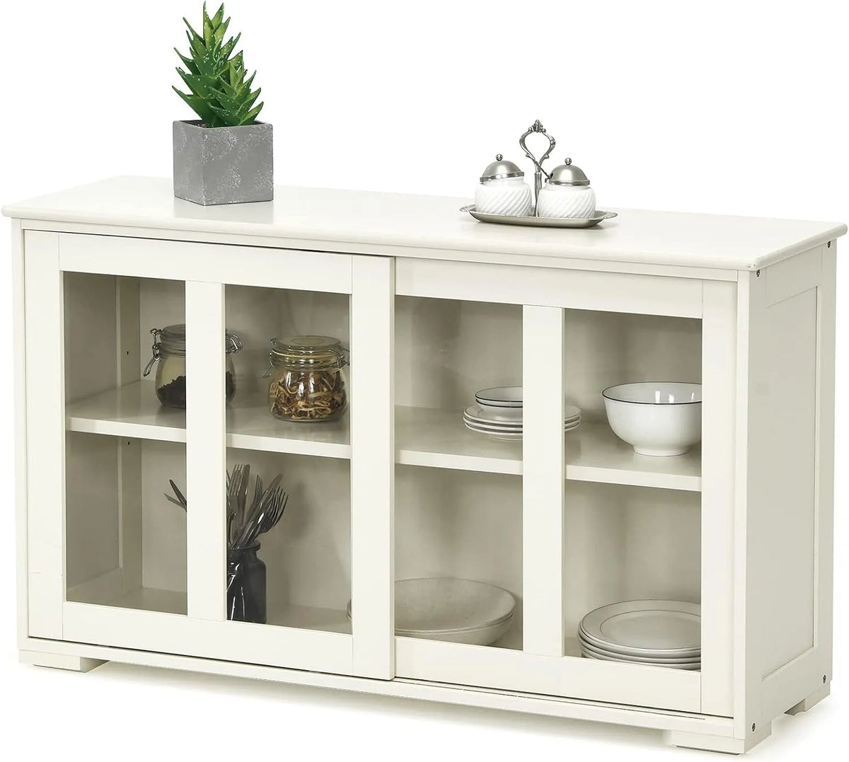 Credenza e mobile contenitore e Buffet Multiuso — in legno, con ripiani, regolabile, 2 Ante, 3 Ripiani, 106, 5 × 33 × 62, 5 cm, bianco