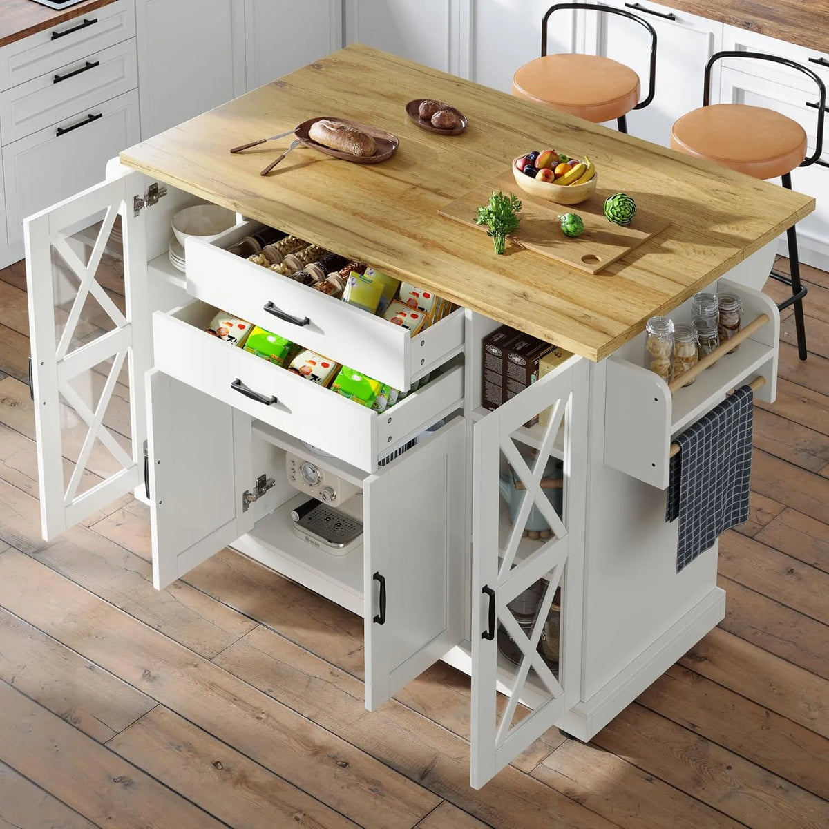 Isola da cucina – con ripiani, con ruote, 120 × 40, 63, 5 × 94, 5 cm