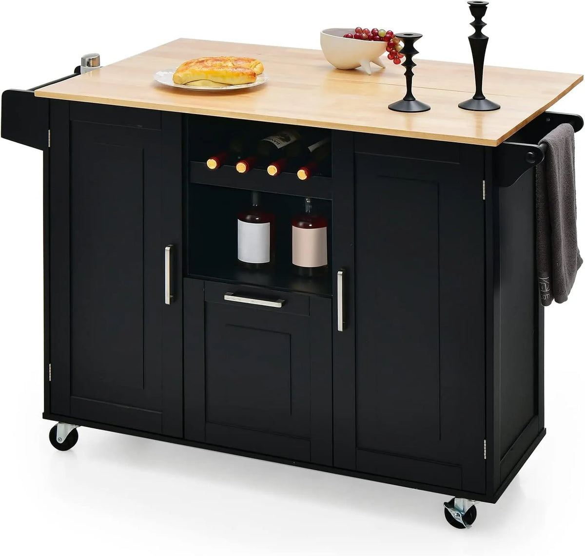 Armadio — in legno, con ruote, 130 × 45 × 90 cm, nero, con cassetti