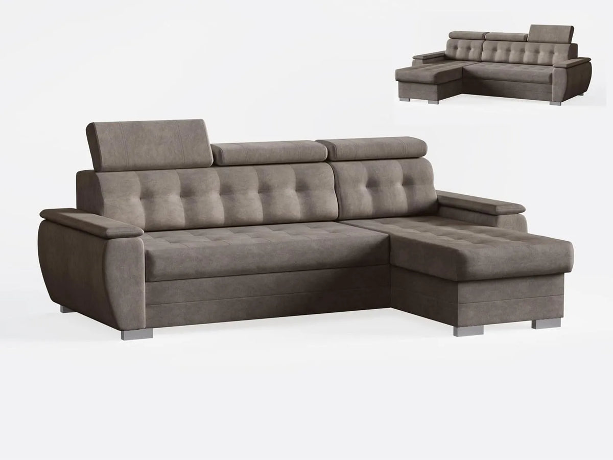 Divano angolare e divano a L: forma a L, angolo sinistro, angolo destro, rivestimento in tessuto, 240 × 165 × 87 cm, marrone