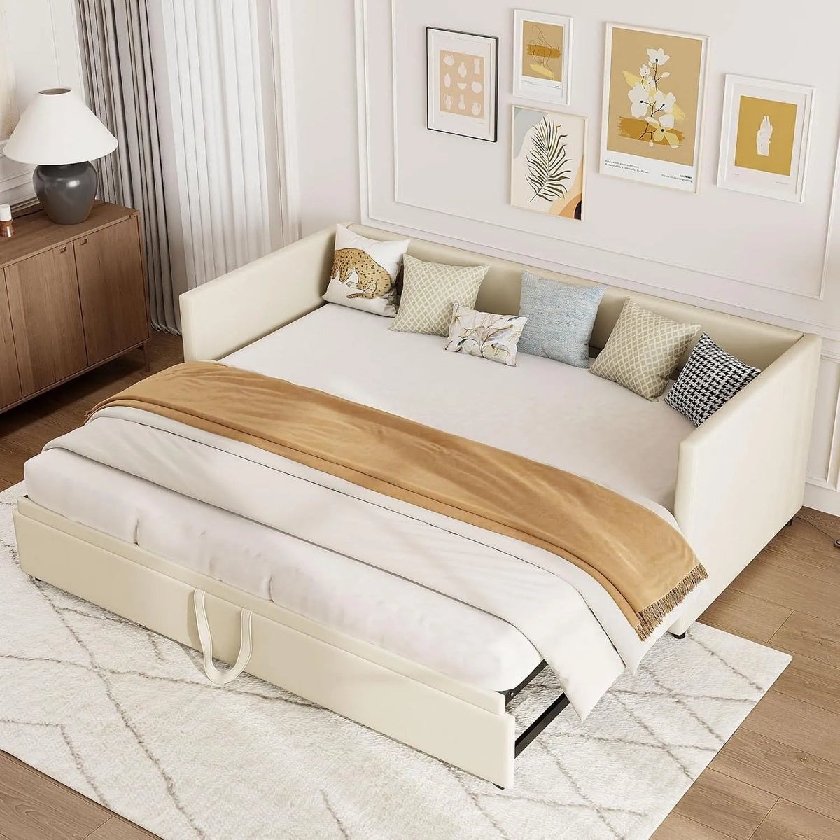 Letto imbottito e struttura letto rivestita: 2 posti, 180 × 200 cm, beige, rivestimento in velluto