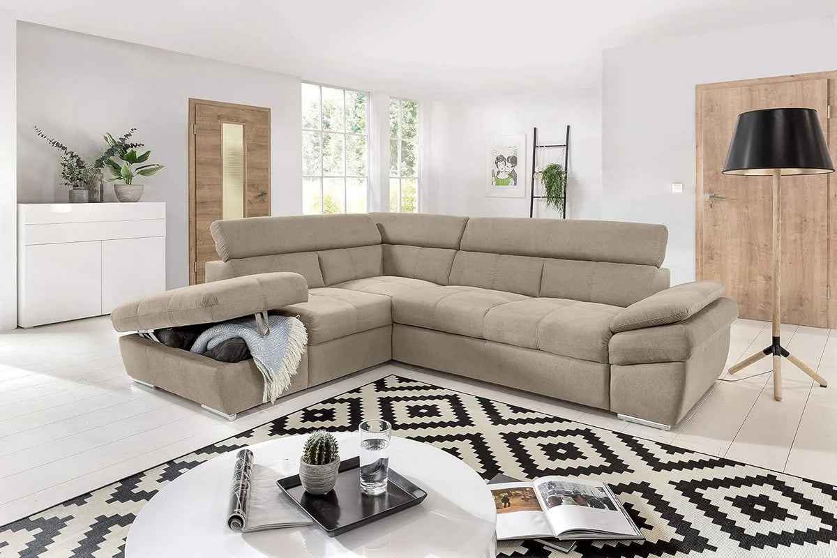 Divano – L.265, con contenitore, con funzione letto, 92 cm, 1 L, 265 P, beige