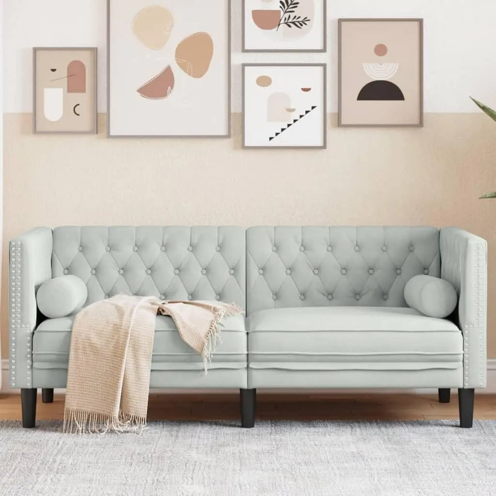 Divano: Chesterfield, 2 posti, grigio, rivestimento in velluto