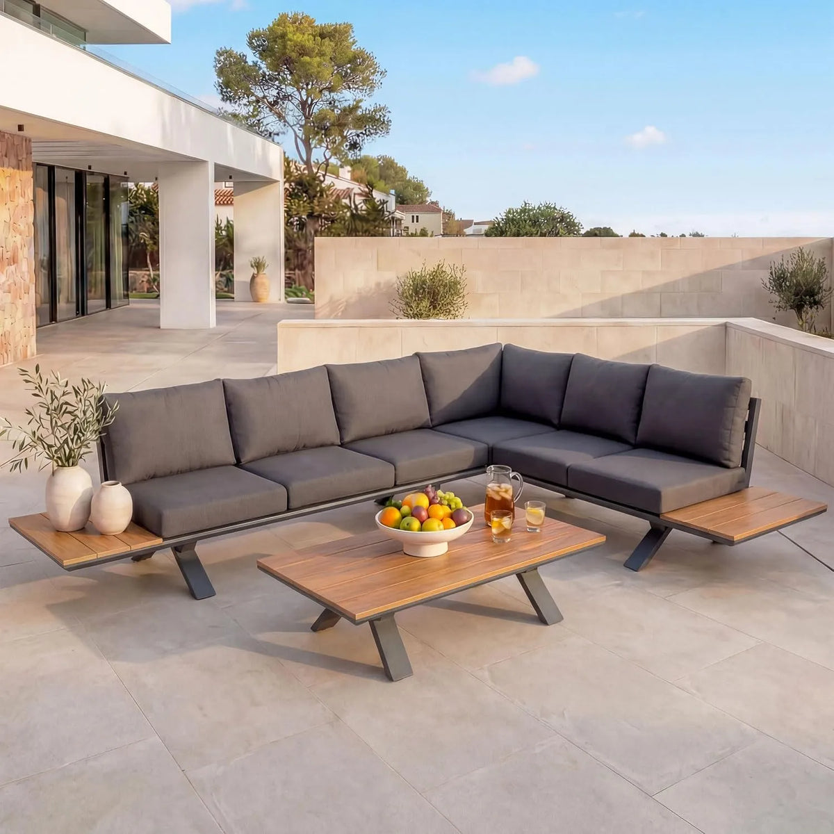 Mendler Set salotto giardino esterno salottino componibile HWC-M62 alluminio polietilene – con cuscini, in alluminio, antracite