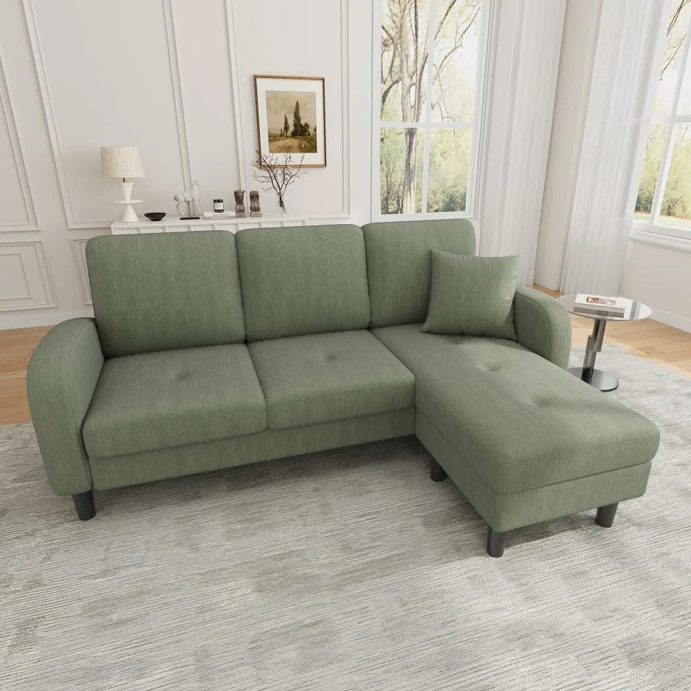 Divano angolare e divano a L — modulare, rivestimento in tessuto, 3 posti, 166 × 118 × 77 cm, verde