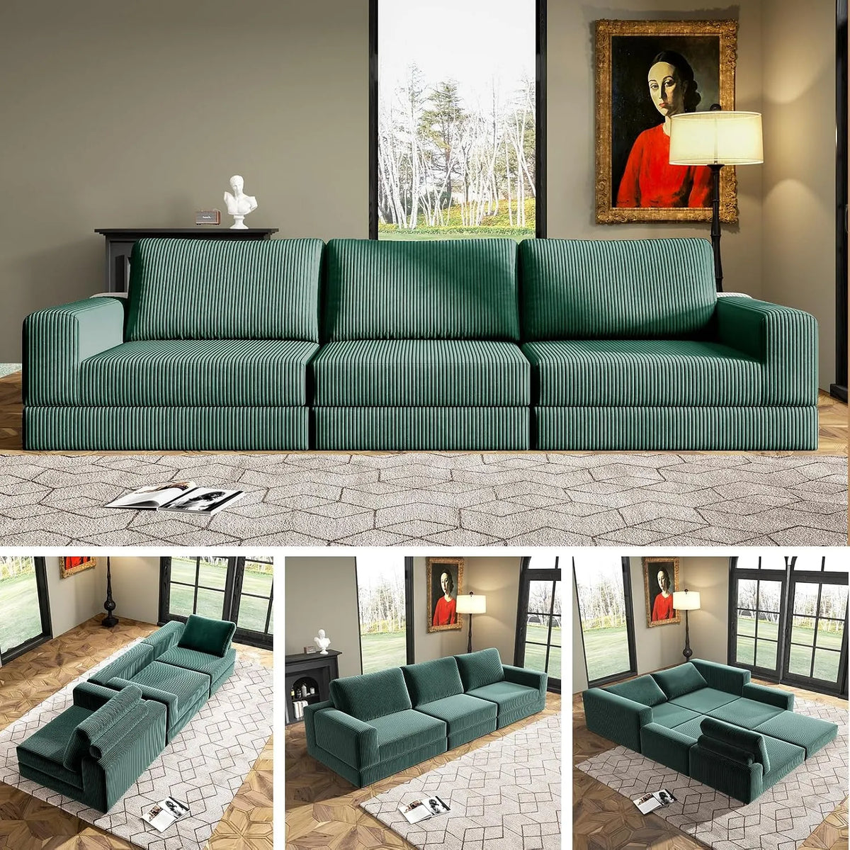 Divano letto e divano trasformabile: modulare, in velluto a coste, rivestimento in tessuto, pieghevole, 269, 2 cm