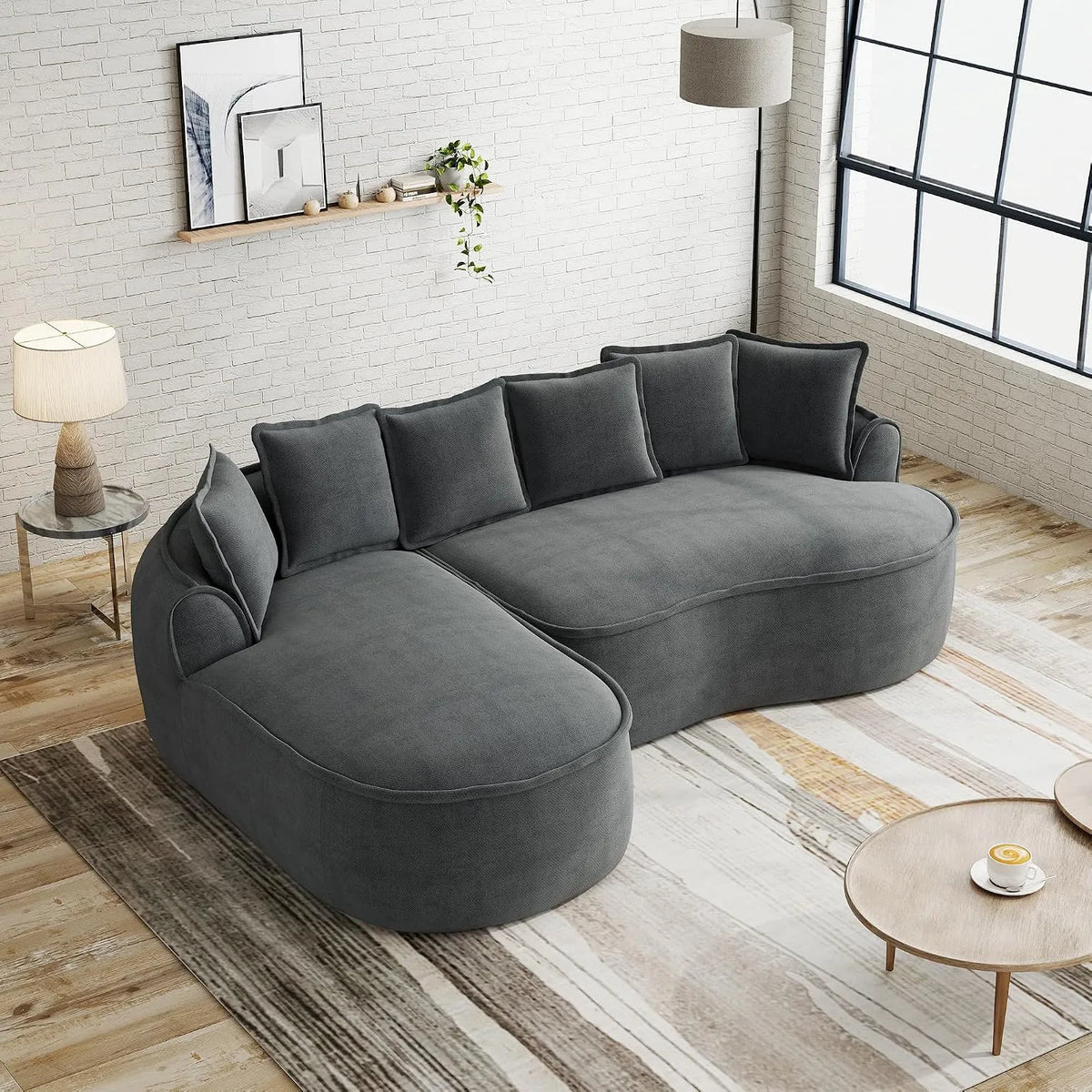 Divano angolare e divano a L — modulare, forma a L, rivestimento in tessuto, con braccioli, grigio