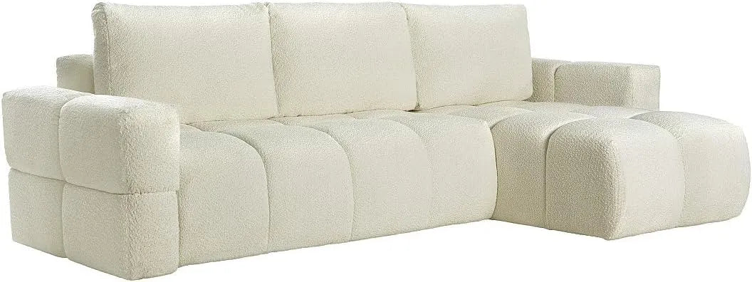 Divano letto e divano trasformabile – ISSORO, rivestimento in tessuto, rivestimento bouclé, beige