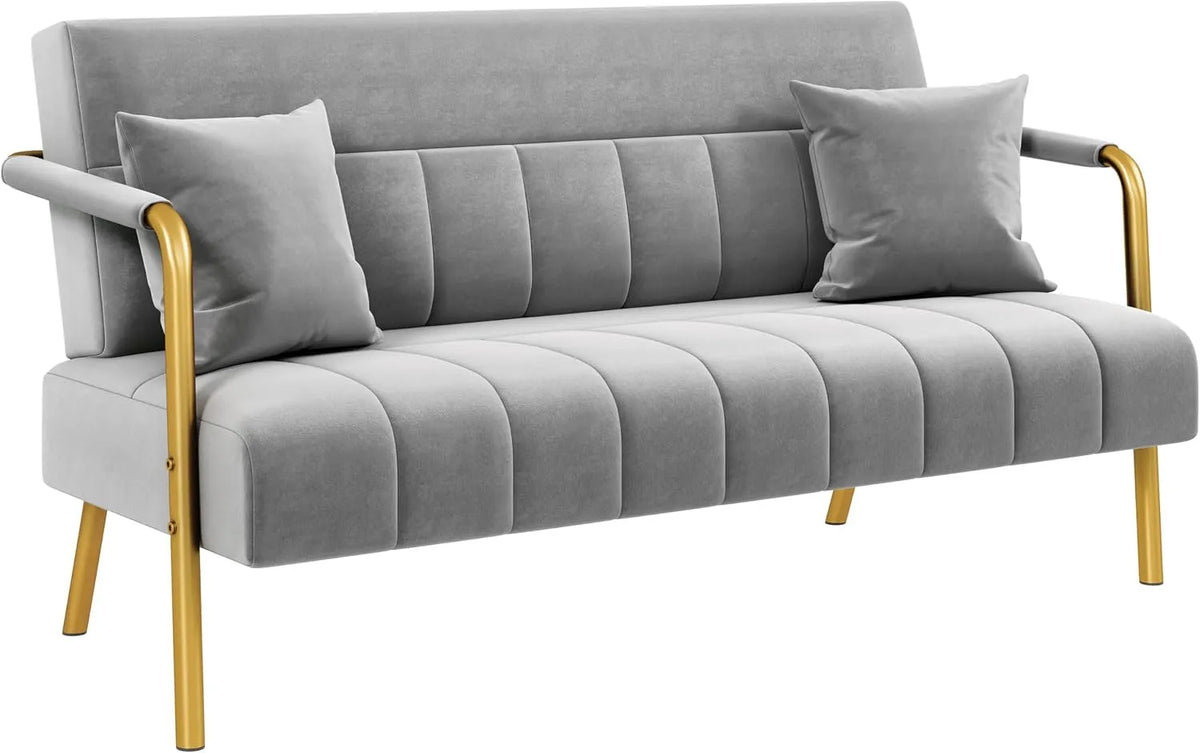 Divano — con braccioli, con cuscini, 2 Posti, 143, 5 cm, 71, 5 cm, 75, 5 cm, grigio, rivestimento in velluto