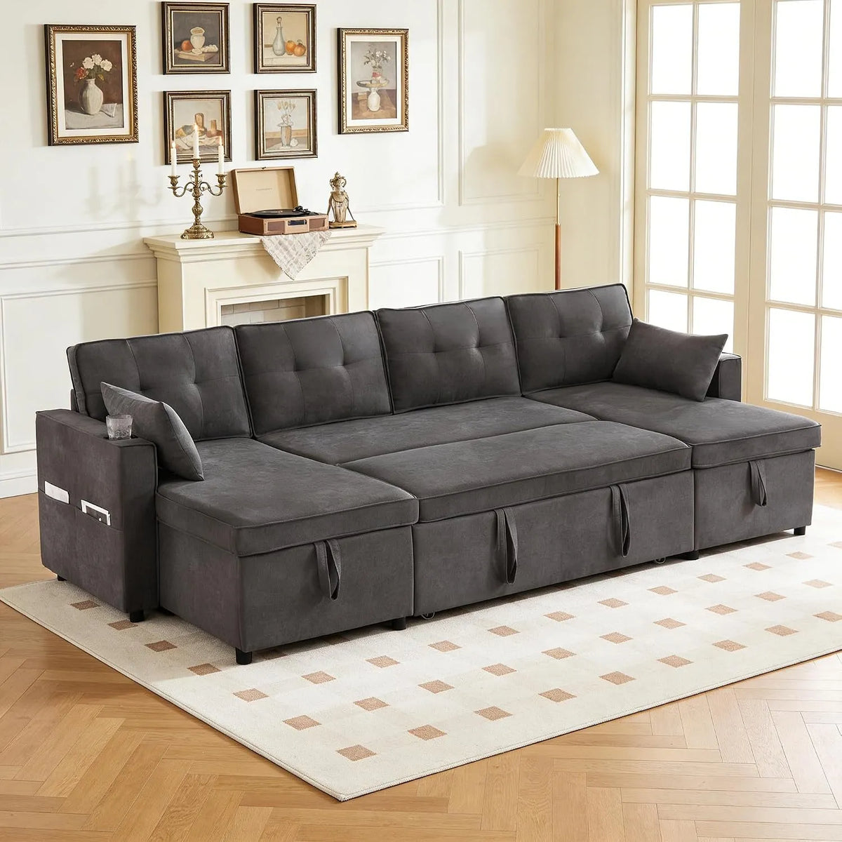 Divano letto e divano trasformabile – con funzione letto, 4 posti, grigio