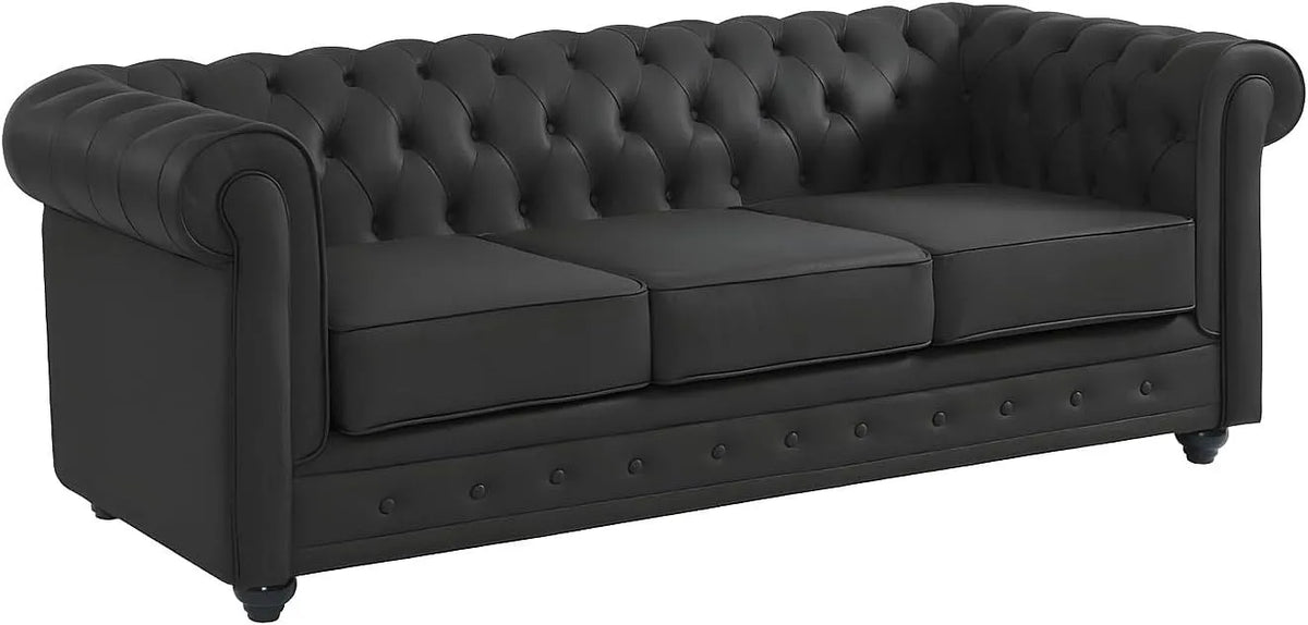 Divano – CHESTERFIELD, in pelle, 3 posti, nero