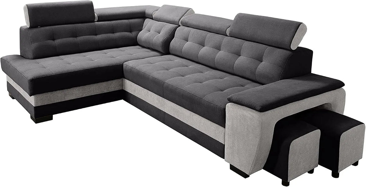 Divano angolare e divano a L – angolo sinistro, regolabile, 277 × 180 × 100, grigio, con cassetti