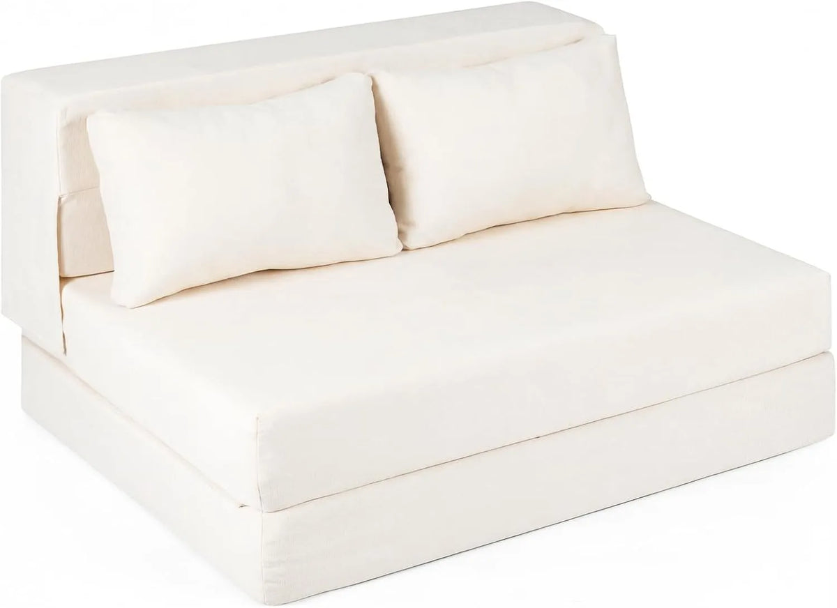 COSTWAY Divano letto e divano trasformabile – in ciniglia, rivestimento in tessuto, con cuscini, pieghevole, 2 Posti, beige