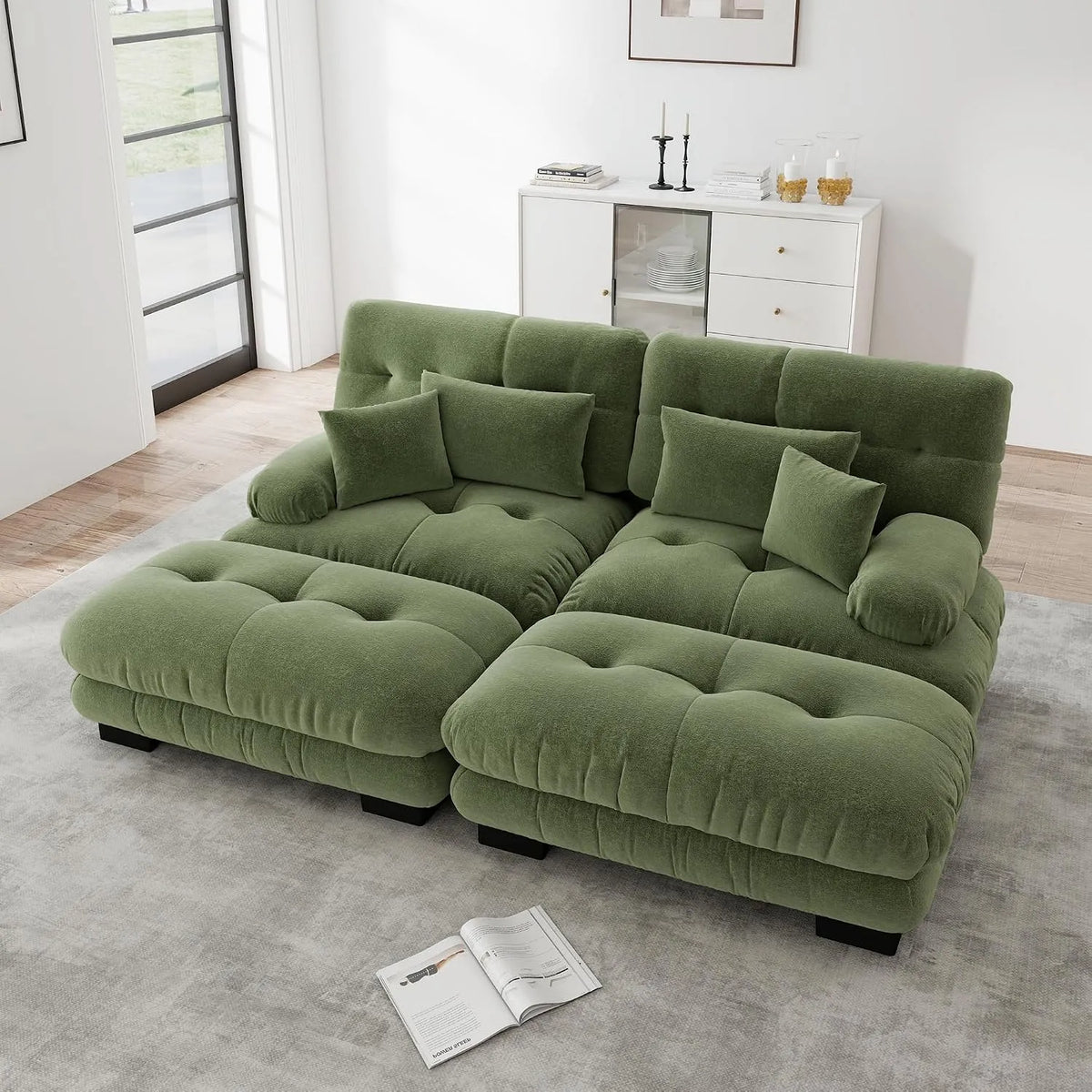 Divano angolare e divano a L – modulare, con braccioli, con cuscini, 2 Posti, verde