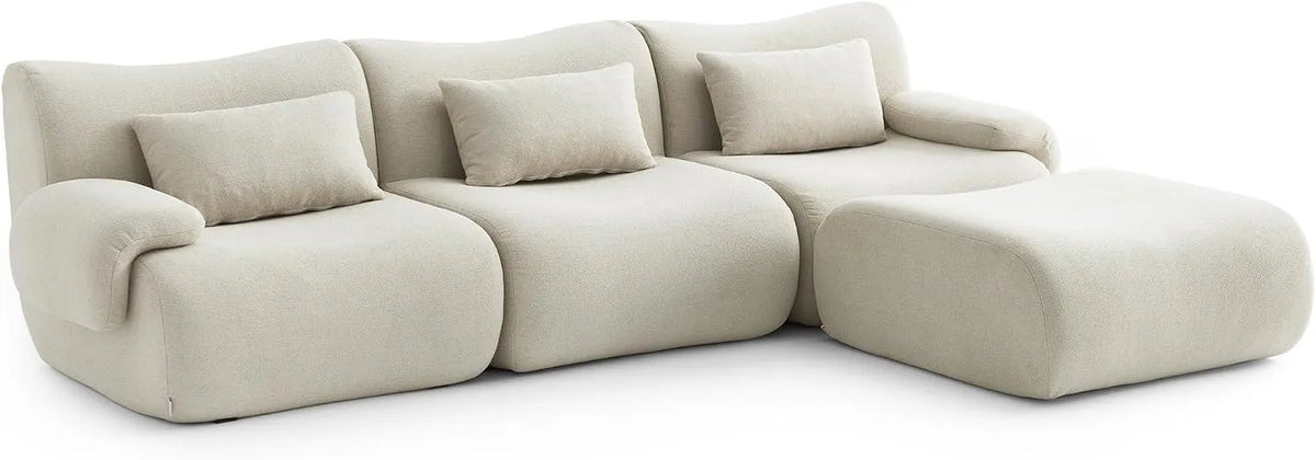 Divano modulare e composizione da soggiorno: rivestimento in tessuto, con cuscini, rivestimento bouclé, 3 posti, beige