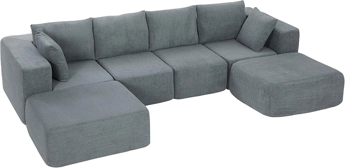 HOMCOM Divano angolare e divano a L – modulare, con braccioli, con cuscini, 4 Posti, 294 × 165 × 70 cm, grigio, rivestimento in velluto