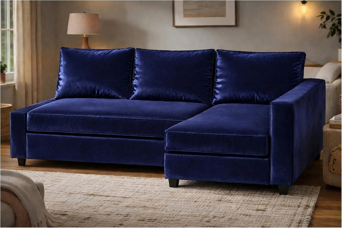 IKEA Divano letto e divano trasformabile – Friheten, angolo sinistro, blu, rivestimento in velluto