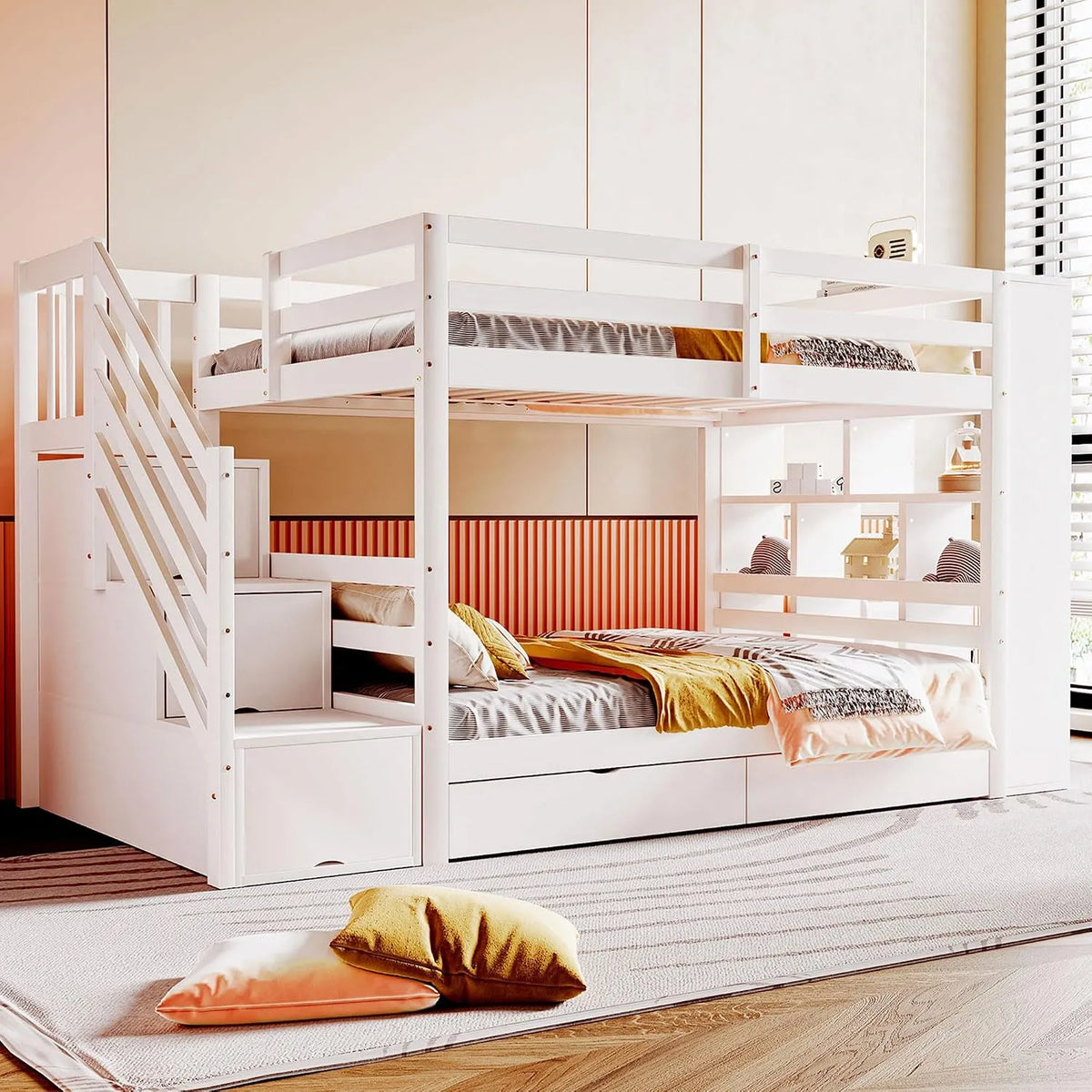 Letto a castello e letto salvaspazio – con cassetti, 90 × 200 cm, bianco
