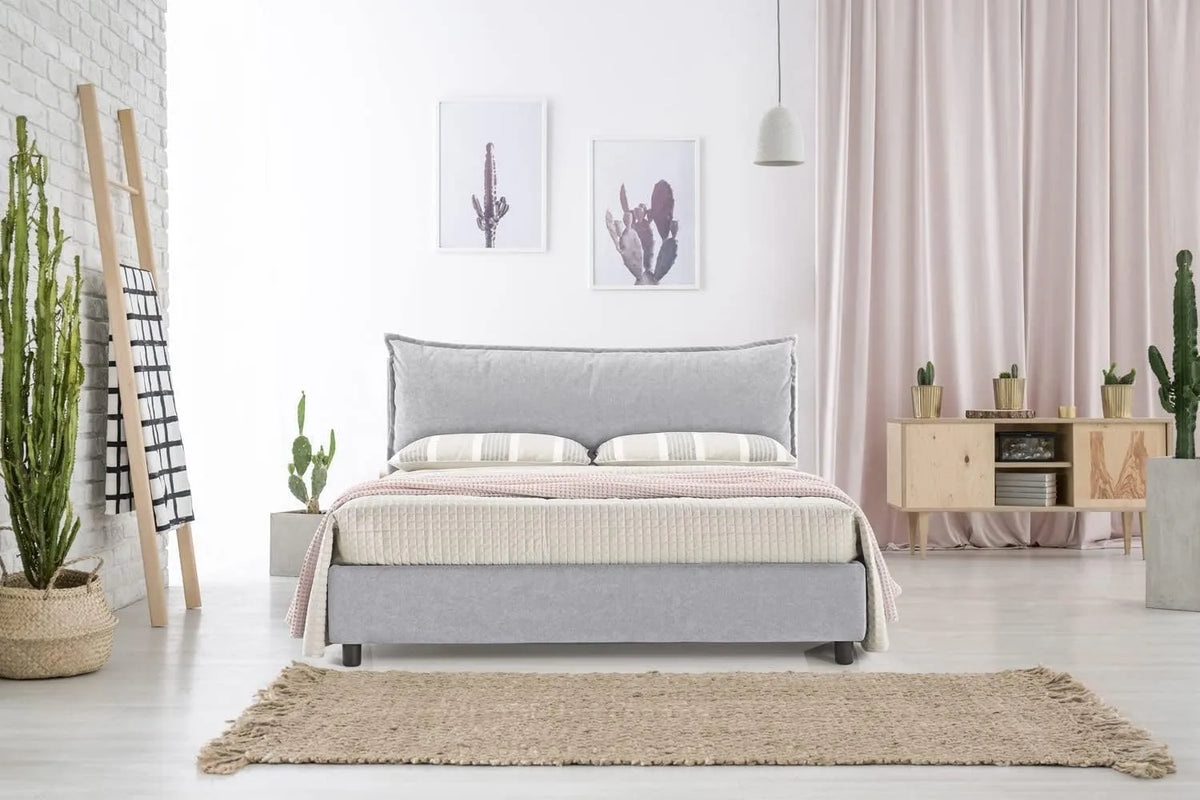 Letto Matrimoniale con Contenitore 160x195 cm Elegante Struttura letto e giroletto Imbottita — SFODERABILE, rivestimento in tessuto, in legno