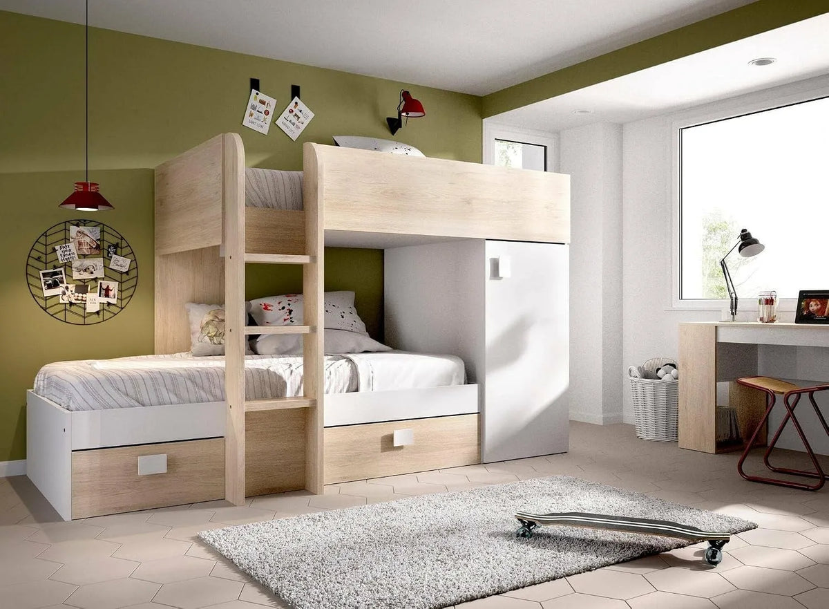 Letto a castello e letto salvaspazio – con cassetti, bianco