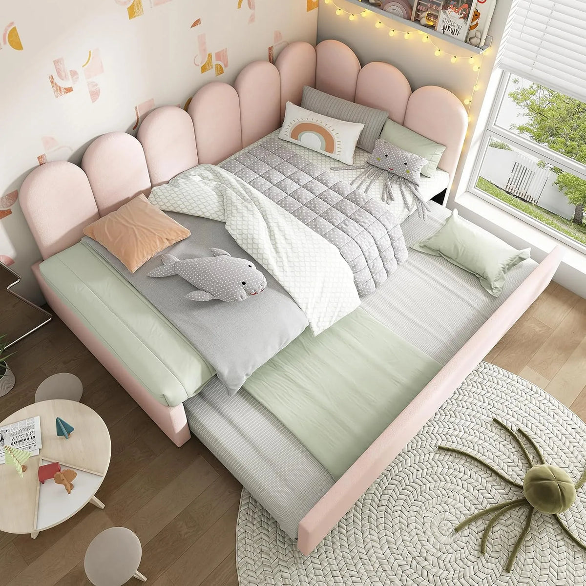 Letto imbottito e struttura letto rivestita — 90 × 200 cm, 90 × 190 cm, rosa, in metallo, rivestimento in velluto